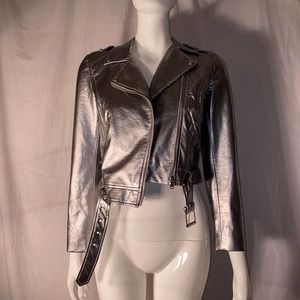 Zara silver faux leather jacket